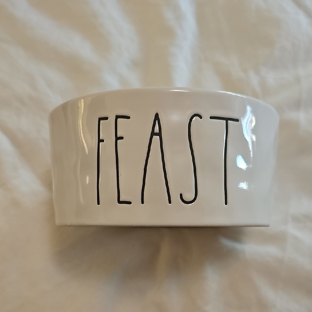 White Ceramic Bowl with 'FEAST' Text